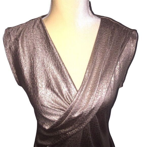 NY Collection Tops - ny collection Women's Sleeveless Top Size S Brown Gold Shiny‎
